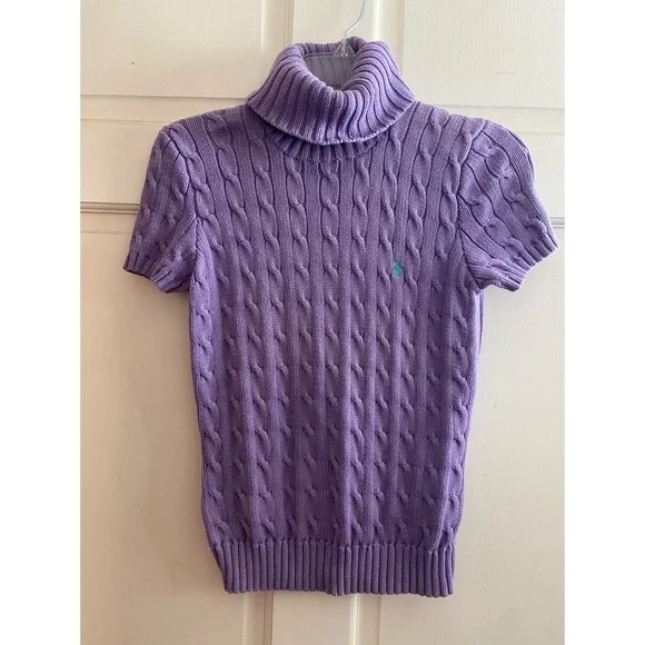 Ralph Lauren Lilac Cable Knit Turtleneck Sweater - Picture 1 of 4